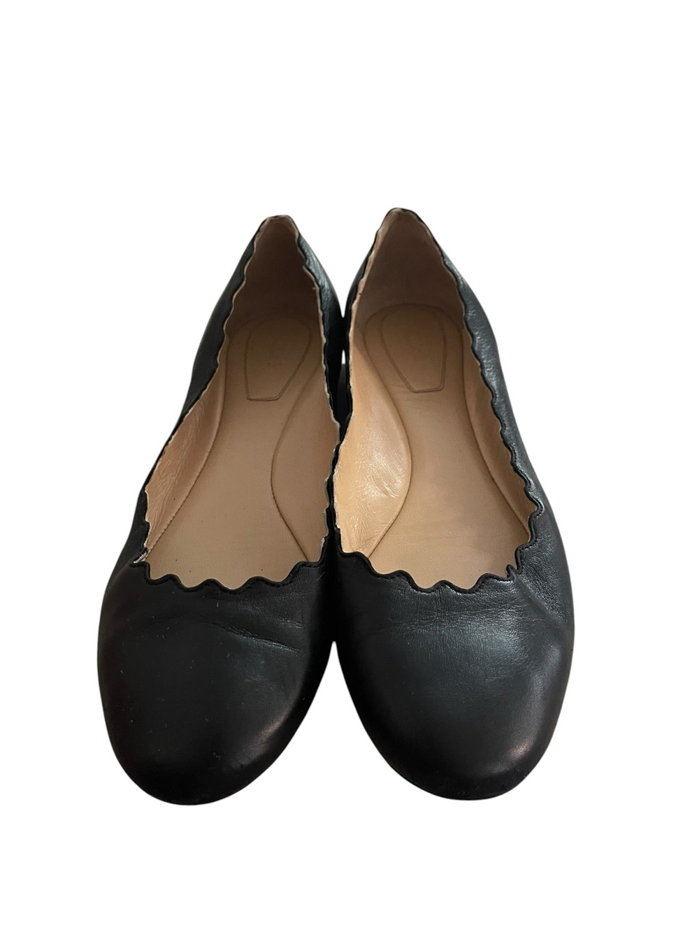 Chloe Lauren Black Scalloped Leather Ballet Flats Women Size USA 7/EU37 - Picture 6 of 9